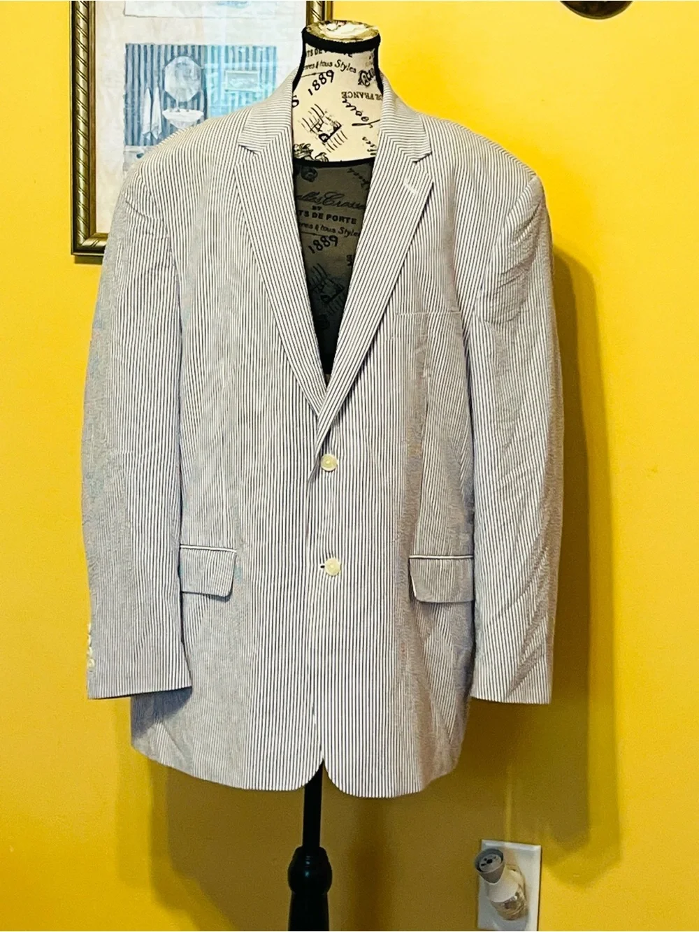 Saddlebred Blue & White Seersucker jacket size 50 R